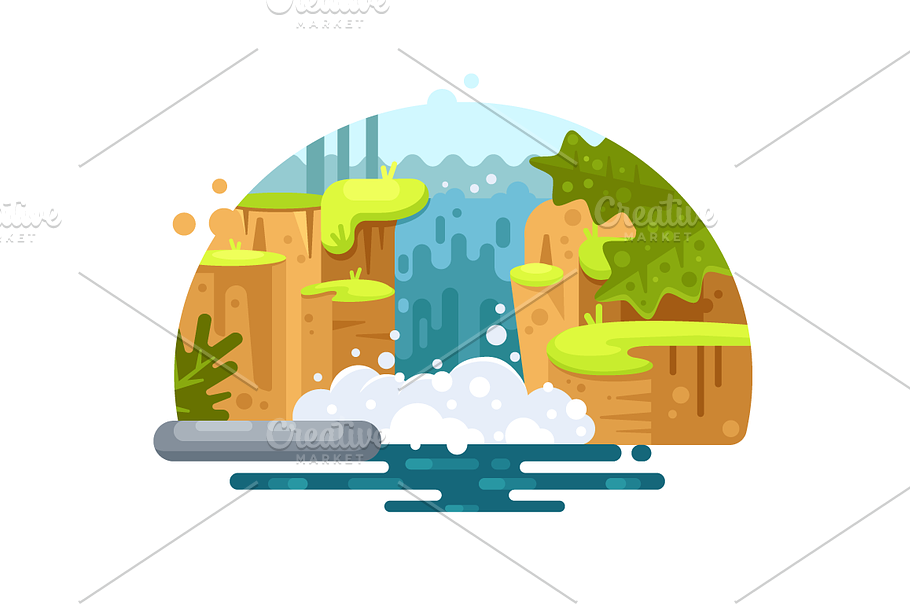 Natural river waterfall in Illustrations - product preview 8