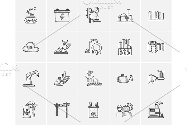 Industry sketch icon set.