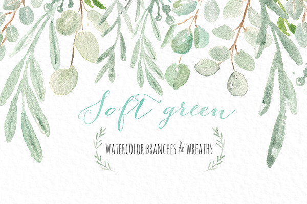 Soft green wreaths branches clipart