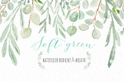 Soft green wreaths branches clipart