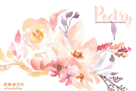 Poetry flower watercolor clip art in Illustrations - product preview 1