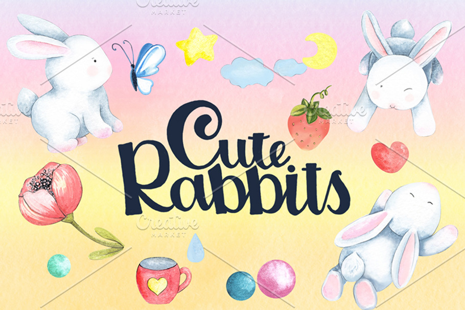 Cute watercolor rabbits