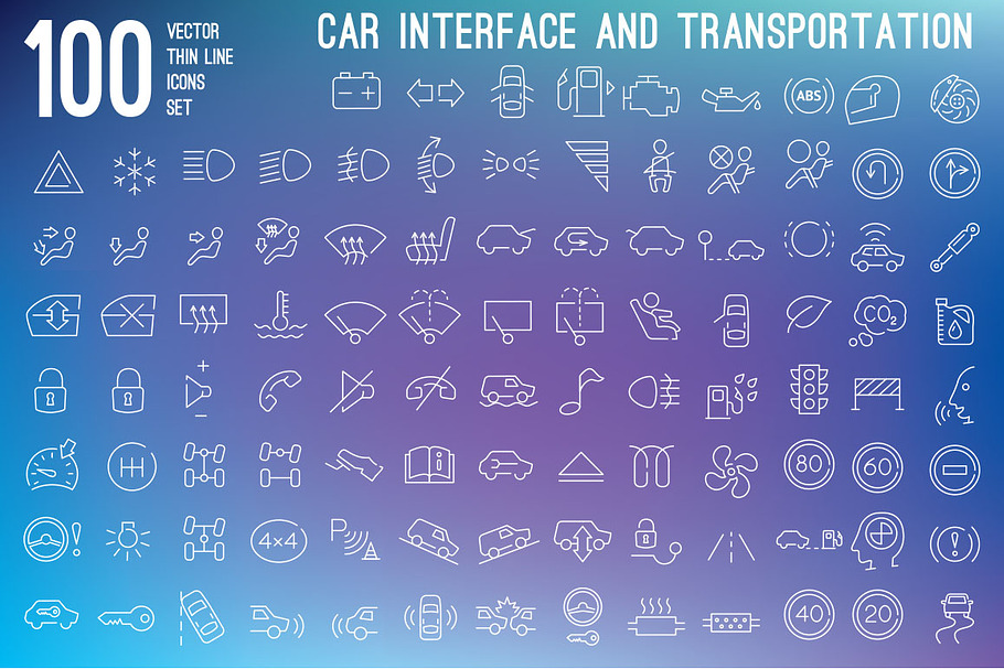 100 thin line car interface icons in Safety Icons - product preview 8