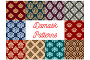 Damask floral baroque samless vector patterns set