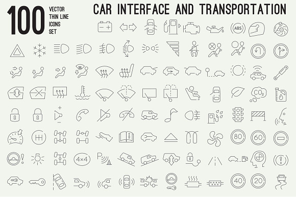 100 thin line car interface icons in Safety Icons - product preview 1
