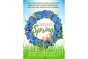 Spring poster holiday crocus flowers vector wreath