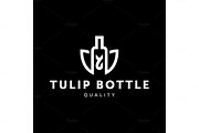 Logo combine tulip flower with bottle style in line outline trend vector illustrations