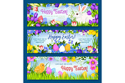 Happy Easter vector paschal eggs bunny banners set
