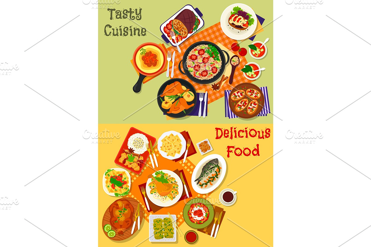 Italian, spanish and japanese cuisine dishes icon in Illustrations - product preview 8