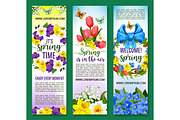 Hello Spring vector floral banners set