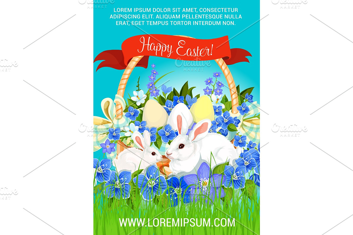 Easter paschal hunt eggs and bunnies vector poster in Illustrations - product preview 8