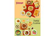 Restaurant dinner dishes icon for menu design