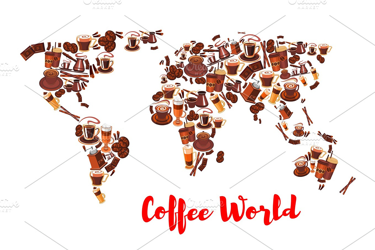 Coffee world map symbol for drink and food design in Illustrations - product preview 8