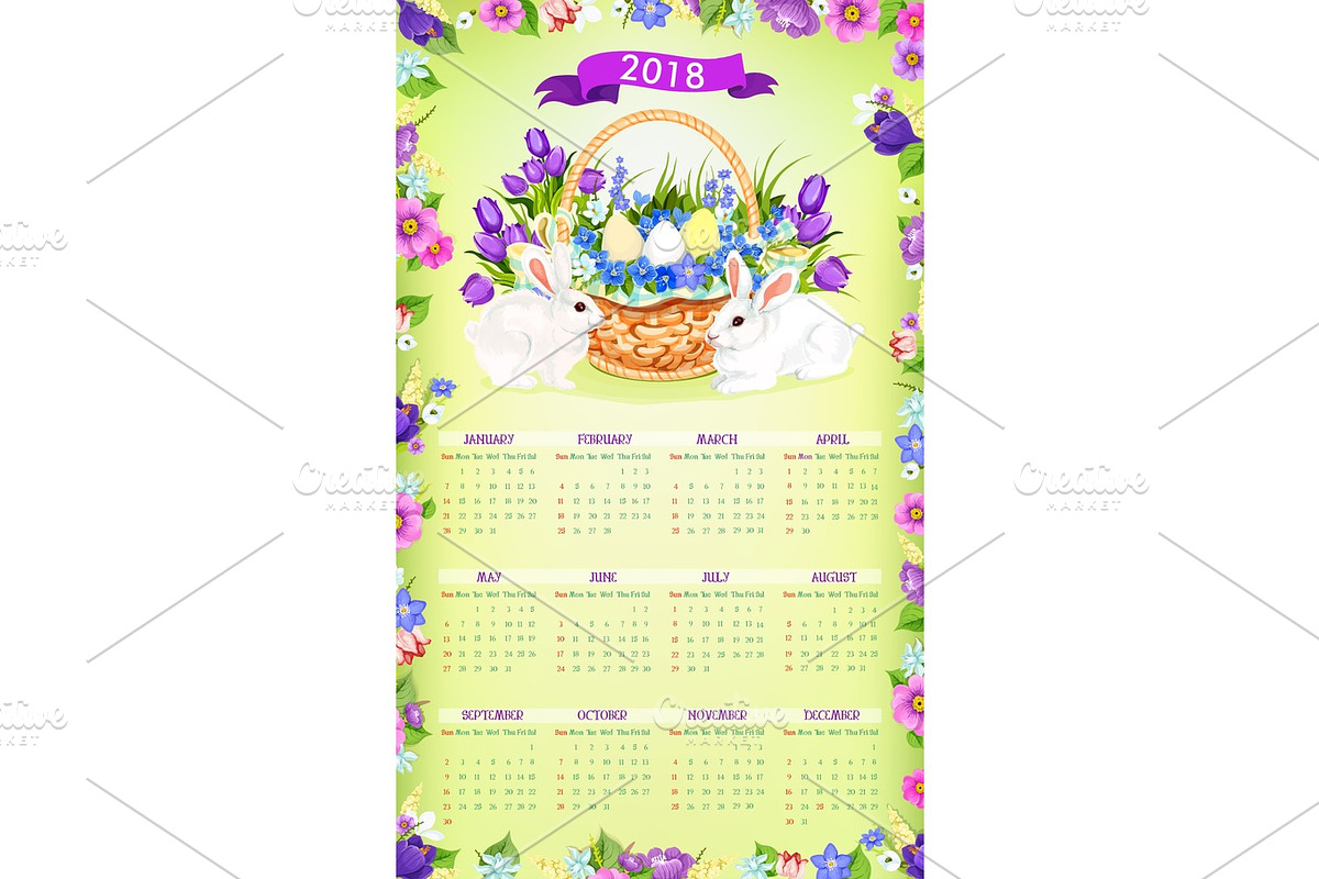 Easter paschal vector calendar 2018 template desgn in Illustrations - product preview 8