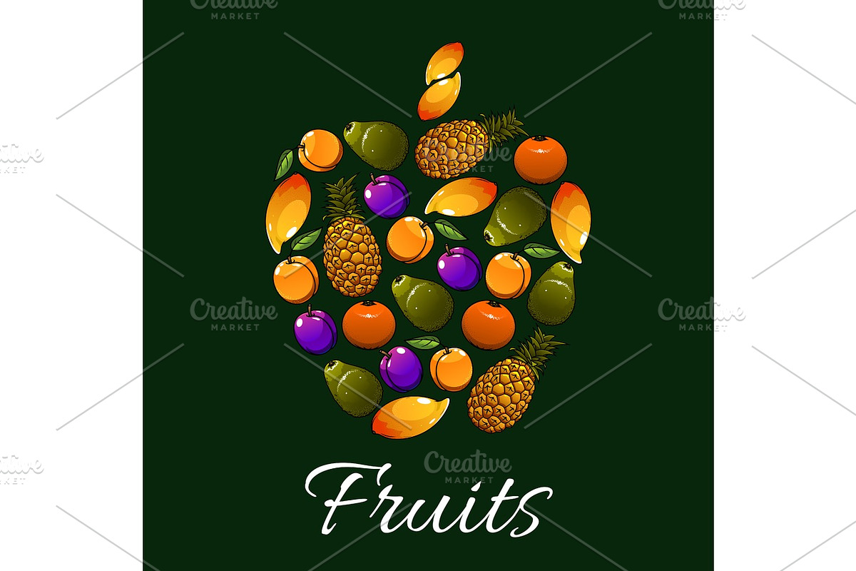 Tropical fruits in a shape of apple icon in Illustrations - product preview 8