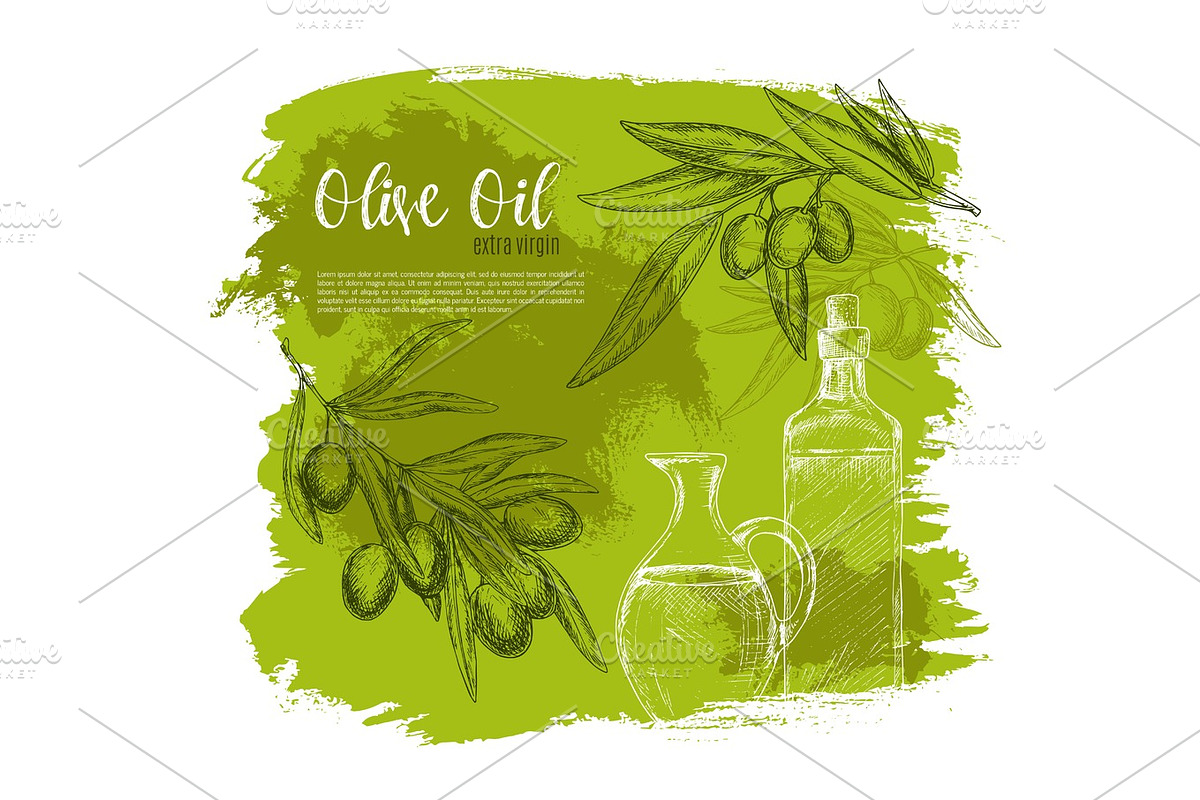 Olives and olive oil poster vector sketch in Illustrations - product preview 8