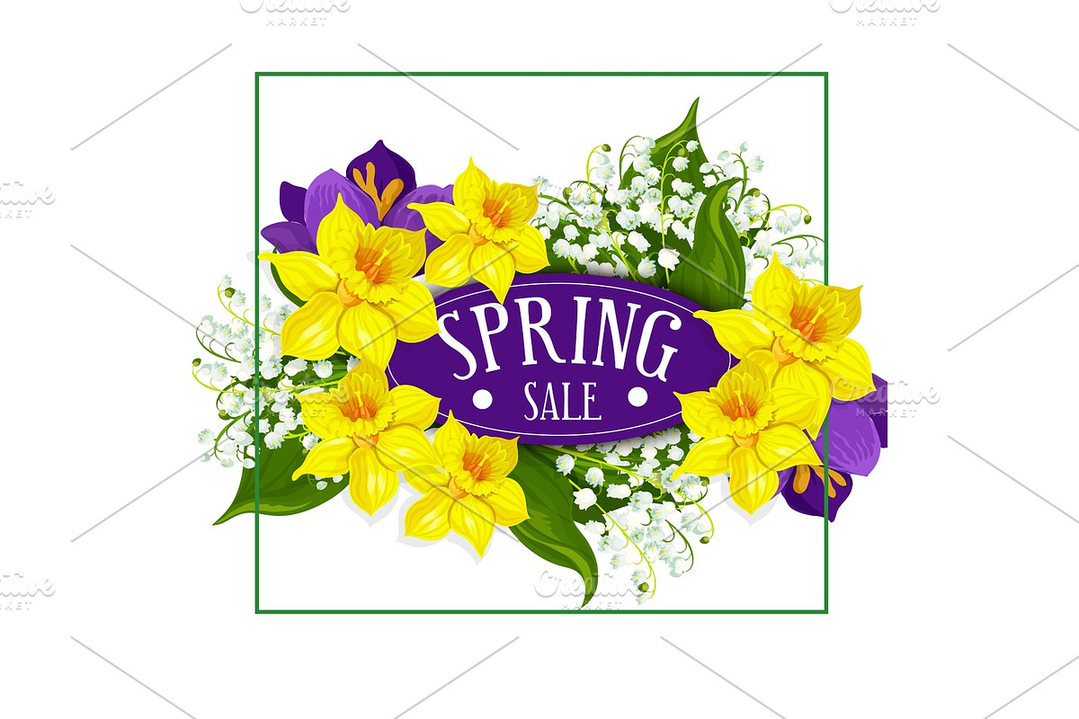 Spring holiday sale vector poster flowers bouquet in Illustrations - product preview 8