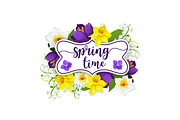 Hello Spring flowers vector floral poster