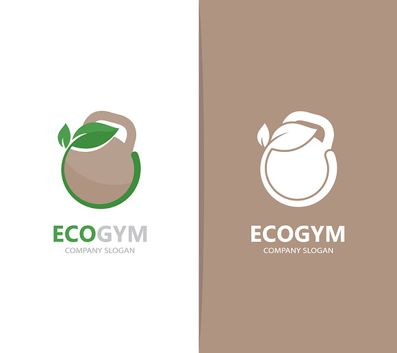 Vector of a weight and leaf logo combination. Sport and eco symbol or icon. Unique fitness and natural, organic logotype design template. in Logo Templates - product preview 1