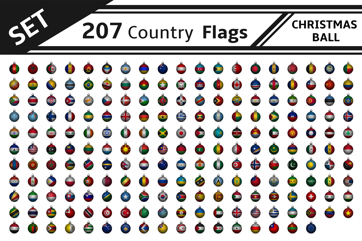 set 207 country flag christmas ball in Illustrations - product preview 8