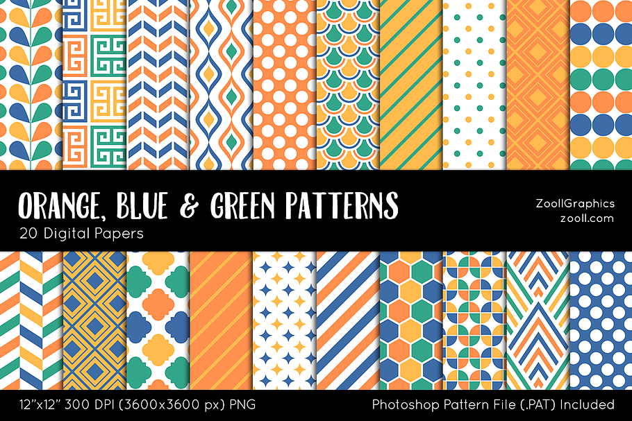 Orange, Blue & Green Digital Papers in Patterns - product preview 8