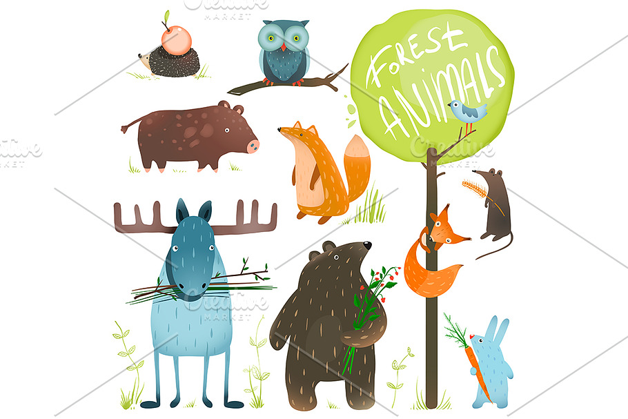 Cartoon Forest Animals Set in Illustrations - product preview 8