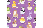 Cute new born animals in eggs easter seamless pattern