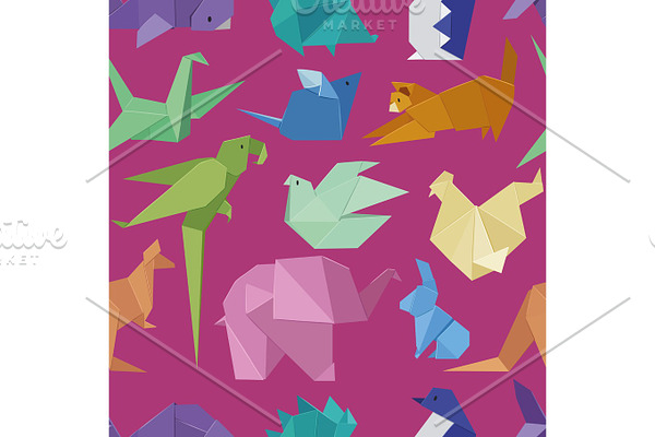 Origami style of different paper animals seamles pattern vactor
