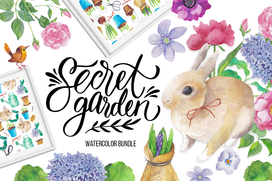 Secret garden: big watercolor bundle in Objects - product preview 8
