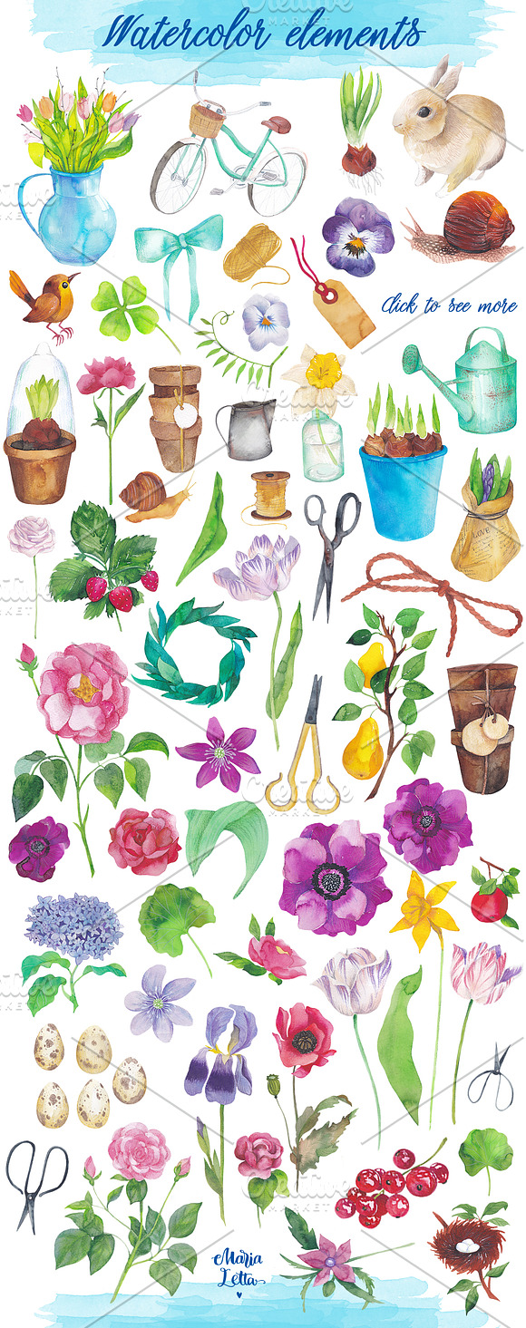Secret garden: big watercolor bundle in Objects - product preview 1