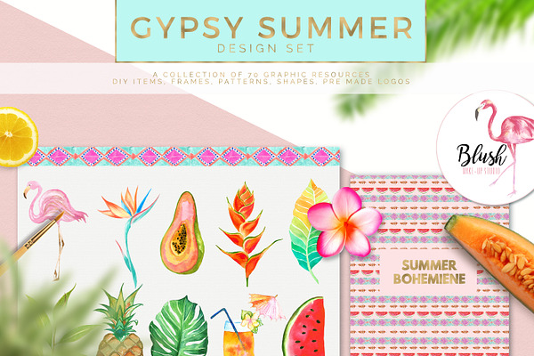 Gypsy Summer Watercolor Graphic Set