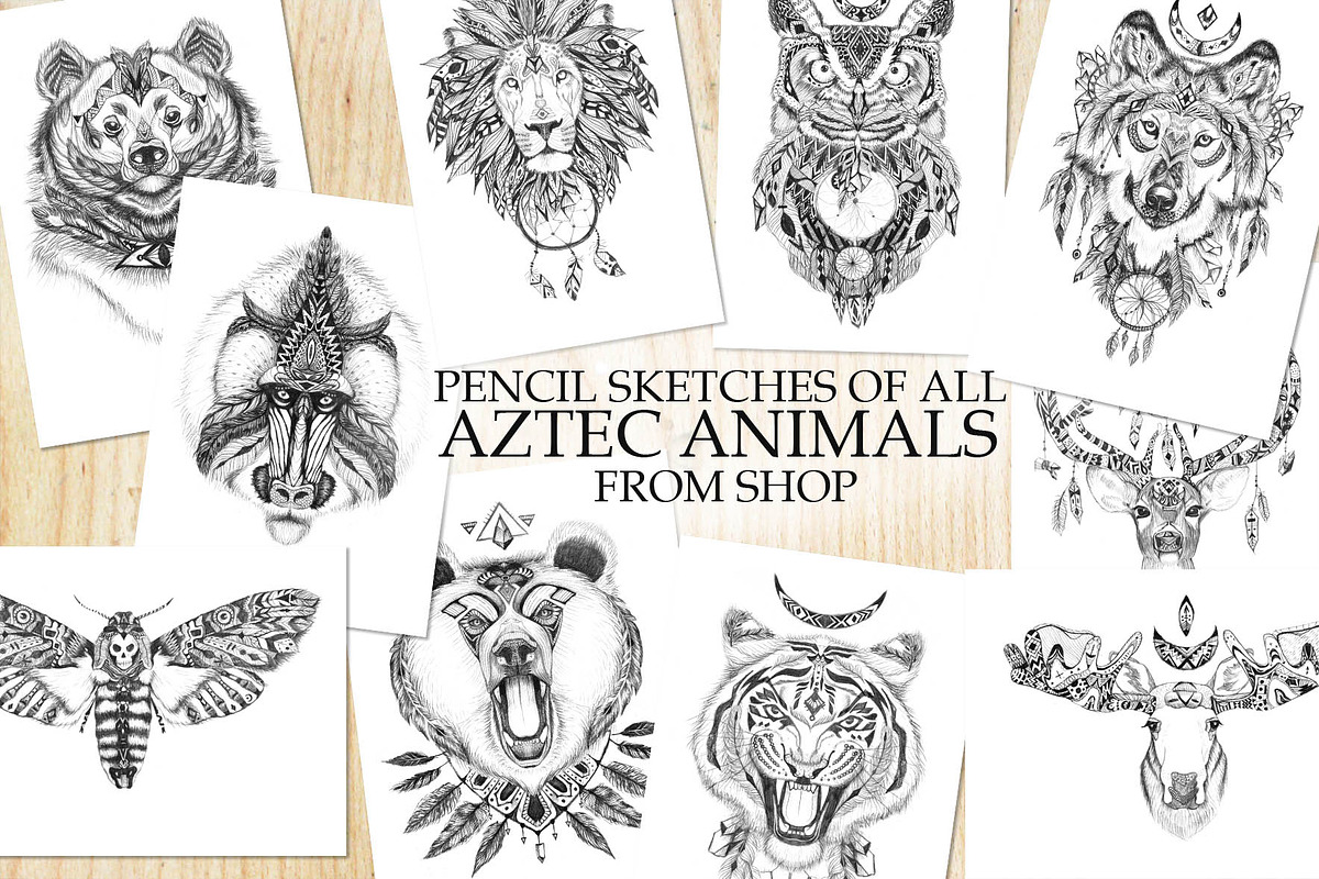 All aztec animals pencil sketches | Custom-Designed Illustrations