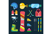 Winter sport vector icons set game design ski snowboarding clothes helmet glove boots element item illustration isolated equipment extreme lifestyle