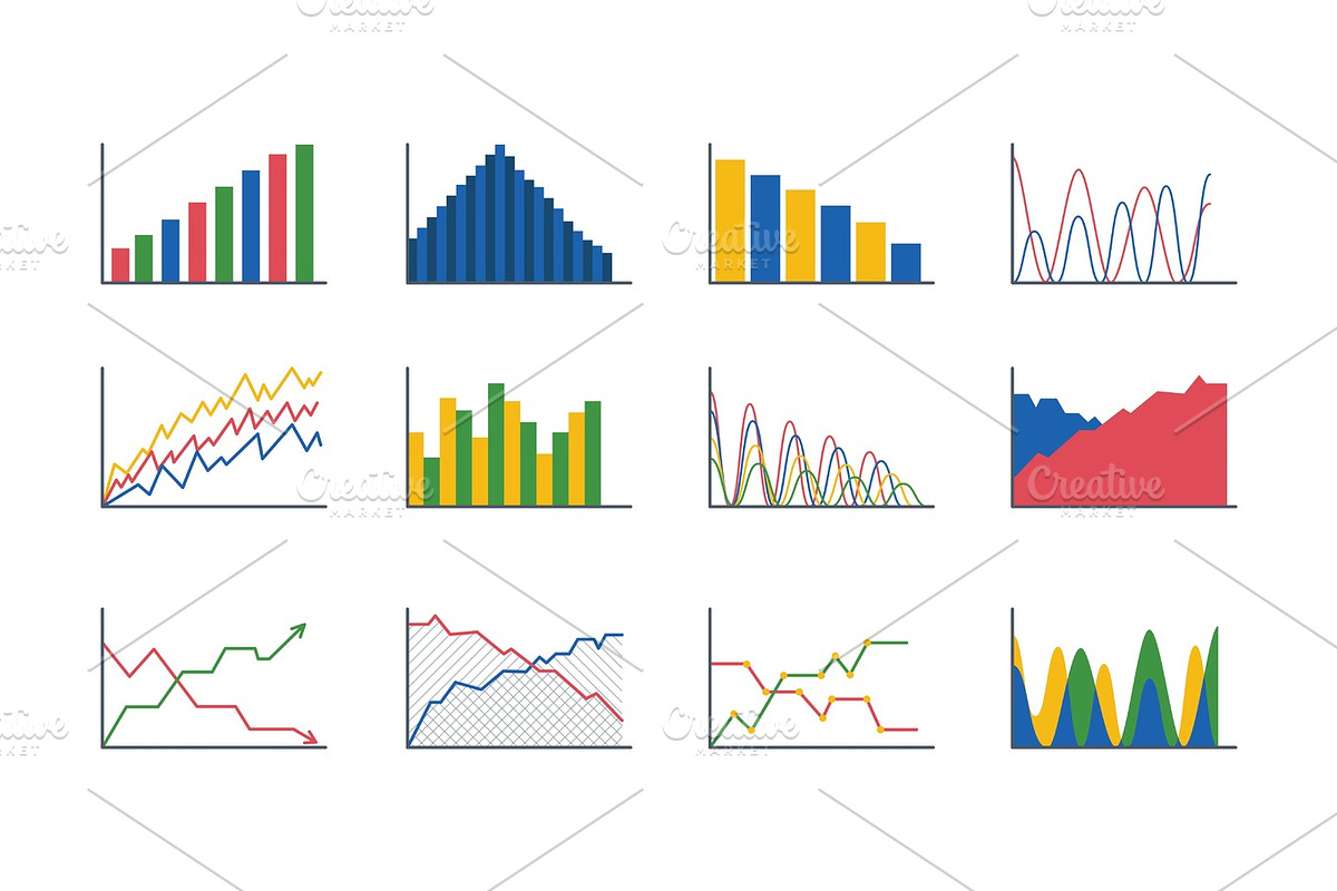 Business data graph analytics elements bar pie charts diagrams and flat icon infographics design isolated presentation report information vector illustration. in Illustrations - product preview 8