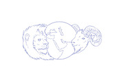 Lion Ram Globe Middle East Drawing