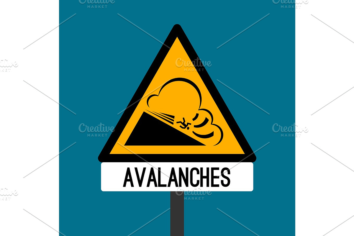Road sign avalanches. Snowslide or snowslip rapid flow of snow in Illustrations - product preview 8