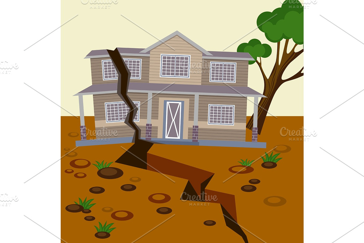 Earthquake damaged house and ground splitted in two parts in Illustrations - product preview 8