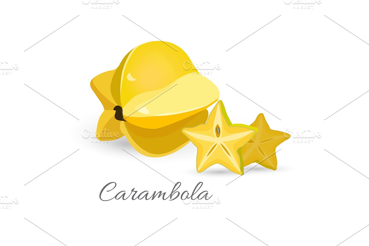 Carambola exotic fruit realistic vector illustration. Slices of starfruit in Illustrations - product preview 8