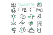 Media internet web black green computer network contact symbols and media business phone technology social communication icons vector illustration.