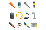 Microphone vector icon isolated interview music TV tool show voice radio broadcast audio live record studio sound media set headphones set dictaphone