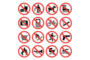 Prohibition signs set safety information vector illustration.