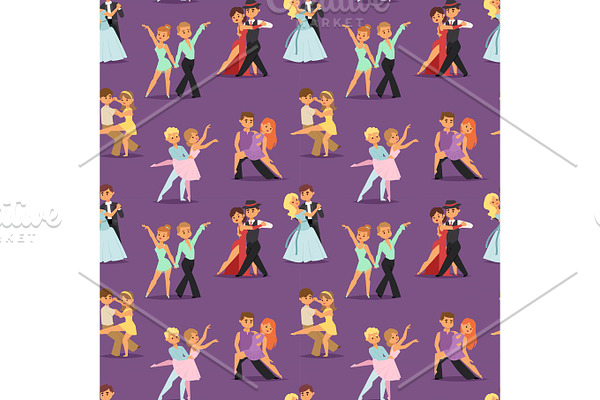 Couples dancing romantic person people dance man with woman seamless pattern vector seamless pattern