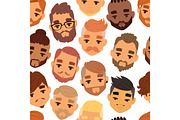 Character bearded man face avatar fashion hipster hairstyle head with mustache vector illustration seamless pattern