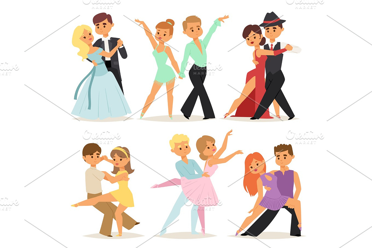 Dancing couples romantic person and people dance man with woman entertainment together beauty vector illustration. in Objects - product preview 8