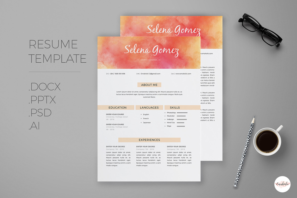 Watercolor Resume Template in Resume Templates - product preview 8