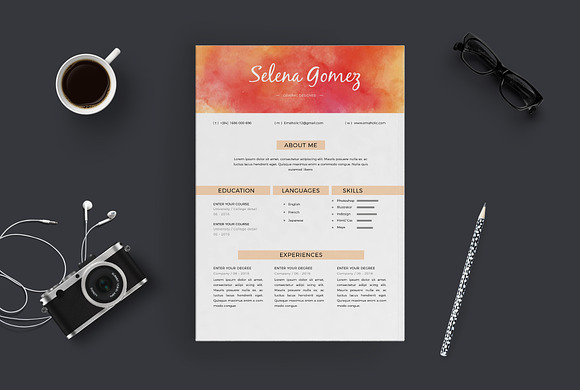 Watercolor Resume Template in Resume Templates - product preview 1