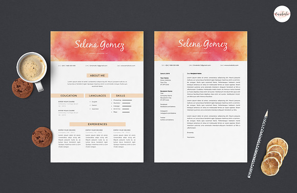 Watercolor Resume Template in Resume Templates - product preview 2