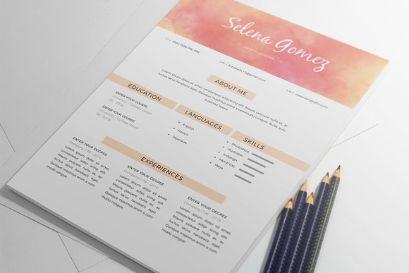 Watercolor Resume Template in Resume Templates - product preview 3