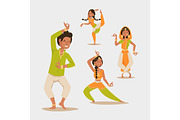 Indian woman man dancing vector isolated dancers silhouette icons people India dance show party movie, cinema cartoon beauty girl sari illustration