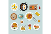 Healthy breakfast food top view vector illustration.